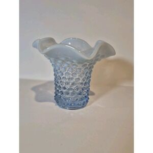 Vintage Duncan Miller Hobnail Flower Vase Ruffle Table Centerpiece Blue White